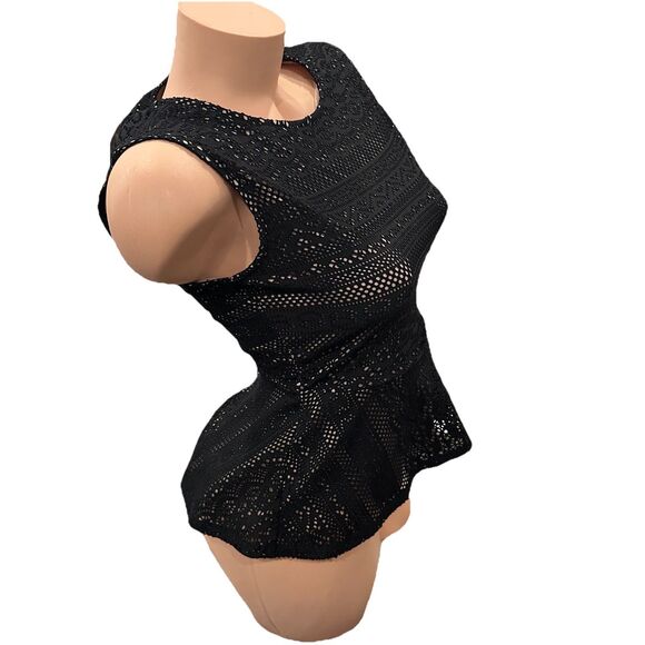 BCBG Maxazria Black Lace Nude Lining y2k Peplum Top Sz XXS Vicktoria Zip - Picture 3 of 11